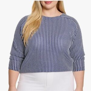 NIC+ZOE Blue and White Textured Knit Zig Zag Blues Top nwt 2XL